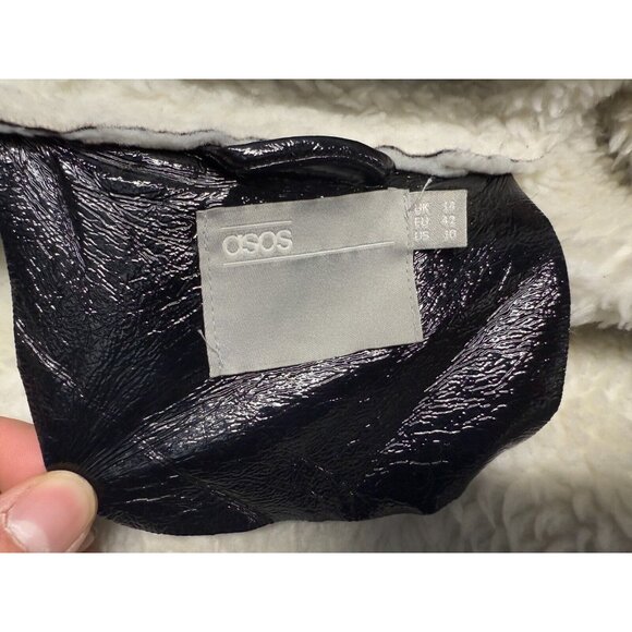 ASOS Oversized Parka In Cracked Vinyl With Borg US SIZE 10 - Picture 11 of 16